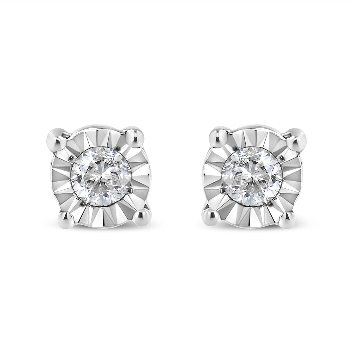 .925 Sterling Silver 1/10 Cttw Round Brilliant-Cut Diamond Miracle-Set Stud Earrings