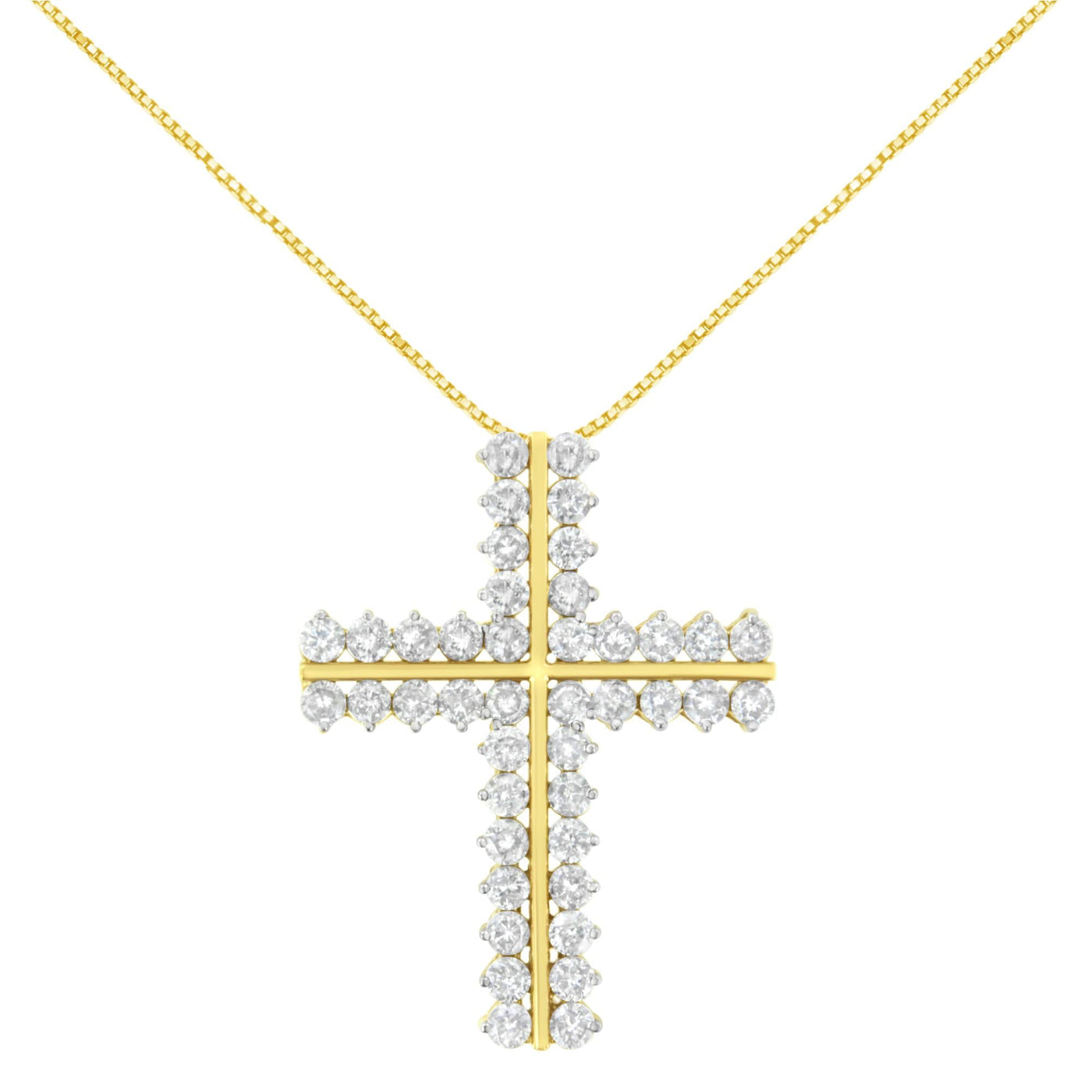 10K Yellow Gold 4.0 Cttw Diamond Two Row Cross 18" Pendant Necklace (J-K Clarity, I1-I2 Color)-0