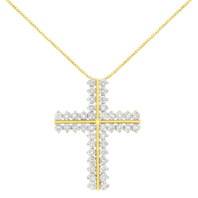 10K Yellow Gold 4.0 Cttw Diamond Two Row Cross 18" Pendant Necklace (J-K Clarity, I1-I2 Color)-0