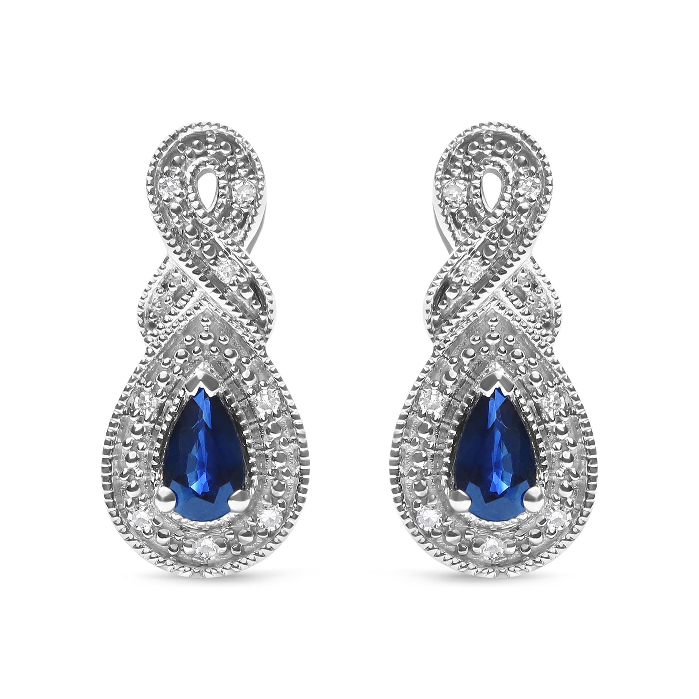 .925 Sterling Silver 4.5 x 3mm Pear Sapphire Gemstone and Diamond Accent Infinity Drop Stud Earrings (H-I Color, SI1-SI2 Clarity)