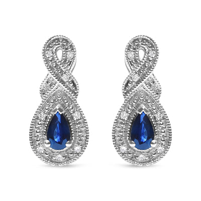 .925 Sterling Silver 4.5 x 3mm Pear Sapphire Gemstone and Diamond Accent Infinity Drop Stud Earrings (H-I Color, SI1-SI2 Clarity)