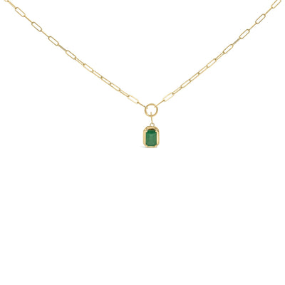 10K Yellow Gold Emerald Cut 6x4 MM Green Emerald Solitaire Pendant Necklace - 18 inch