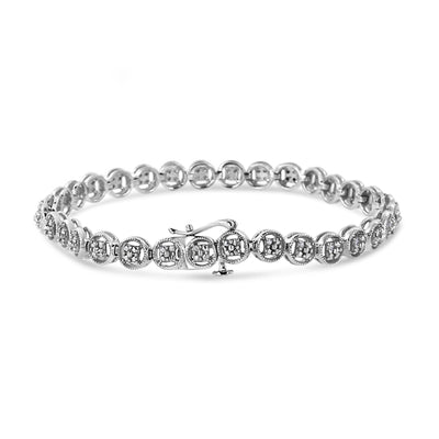 .925 Sterling Silver 1/10 Cttw Diamond Open Circle Wheel Link 7" Tennis Bracelet (I-J Color, I2-I3 Clarity)