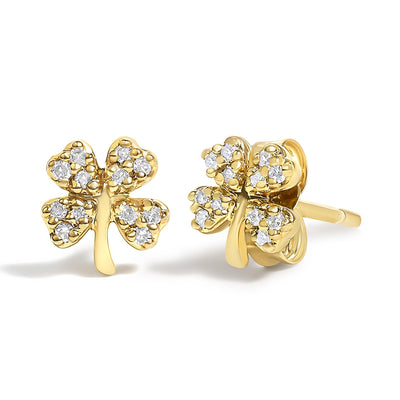 10K Yellow Gold Diamond Accent 4 Leaf Clover Stud Earrings