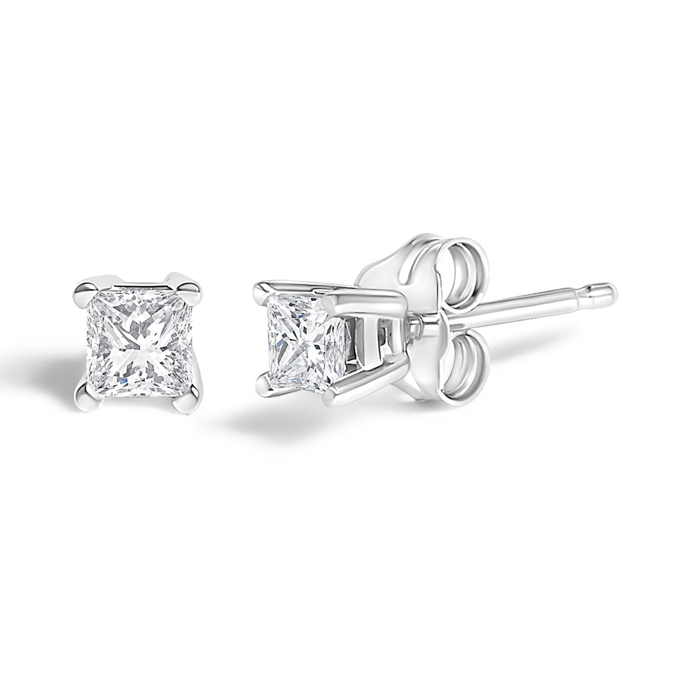 .925 Sterling Silver 1/4 Cttw Princess-Cut Diamond Solitaire Stud Earrings (H-I Color, I1-I2 Clarity)