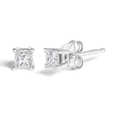 .925 Sterling Silver 1/4 Cttw Princess-Cut Diamond Solitaire Stud Earrings (H-I Color, I1-I2 Clarity)