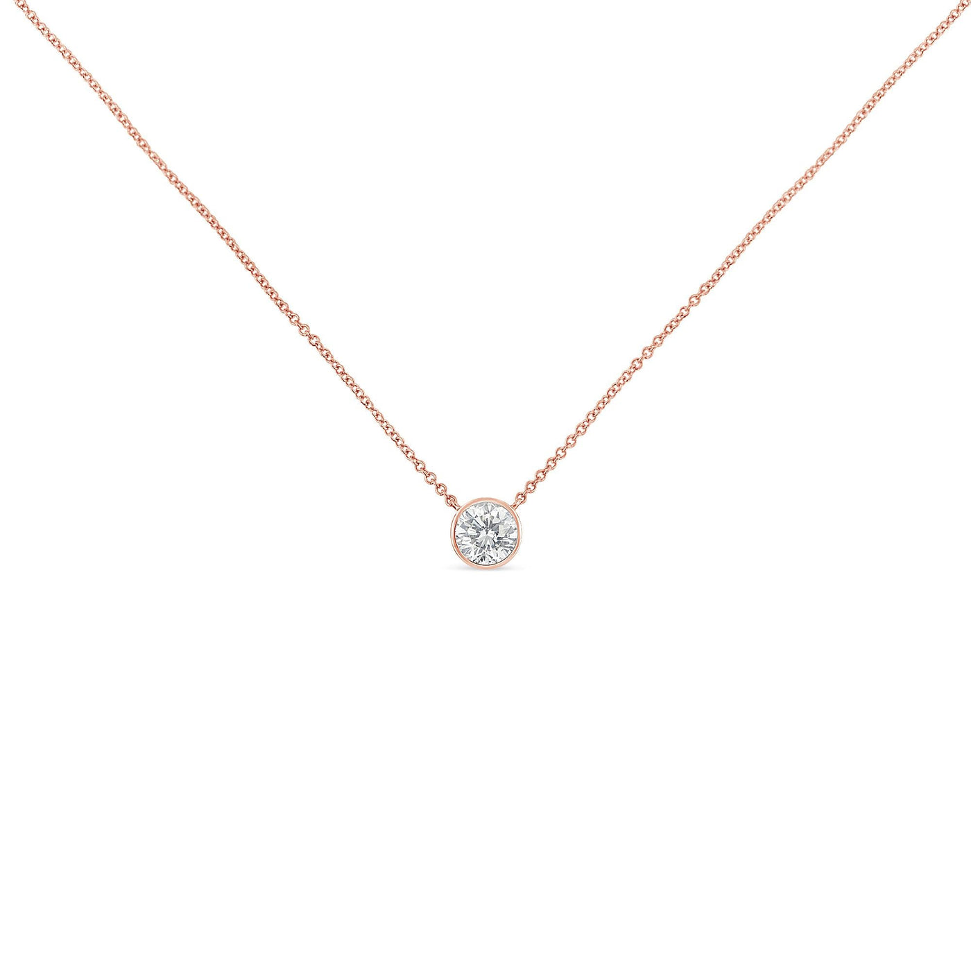 10K Rose Gold 1/5 Carat Round Brilliant-Cut Diamond Modern Bezel-Set Solitaire 16"-18" Pendant Necklace (H-I Color, SI2-I1 Clarity)