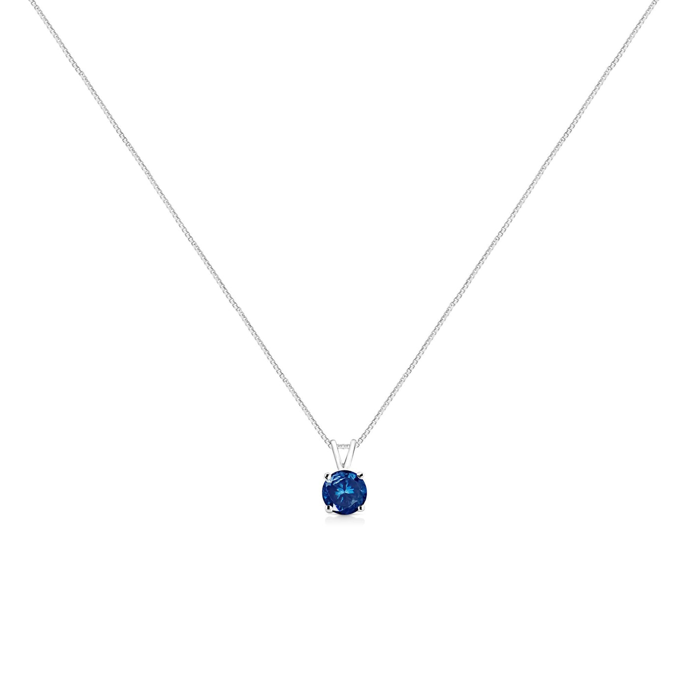 10K White Gold Round Brilliant Cut Lab Grown Blue Diamond 4-Prong Solitaire Pendant Necklace (Blue Color, VS2-SI1 Clarity) - 18"