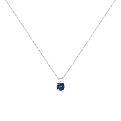 10K White Gold Round Brilliant Cut Lab Grown Blue Diamond 4-Prong Solitaire Pendant Necklace (Blue Color, VS2-SI1 Clarity) - 18"