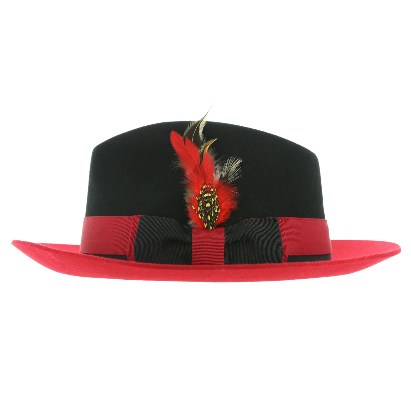 Puck Trilby  Ferrecci Two Tone Black Crown & Red Brim Trilby Hat