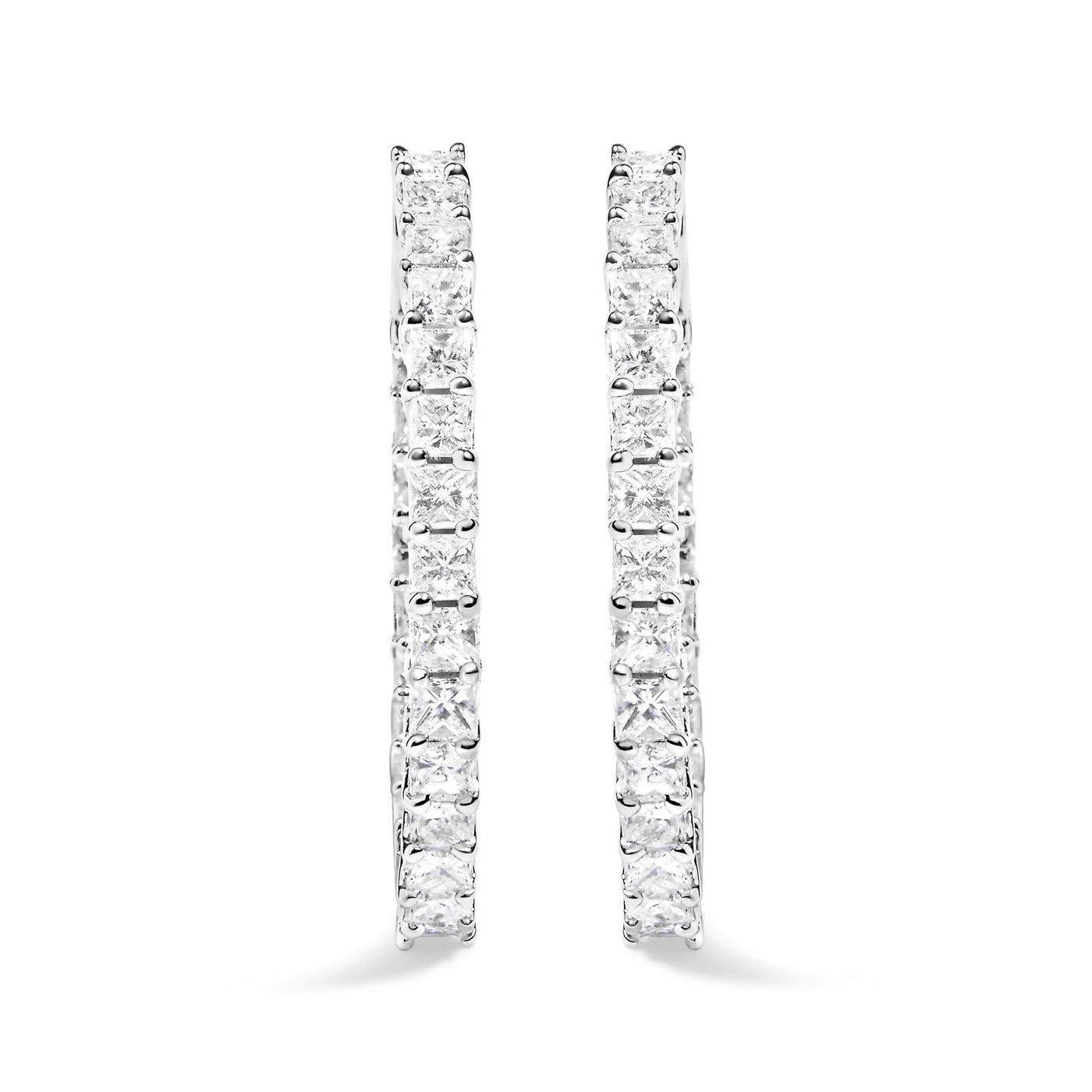 14K White Gold Natural Princess Cut Diamond Inside Out Hoop Earrings (G-H Color, SI2-I1 Clarity)
