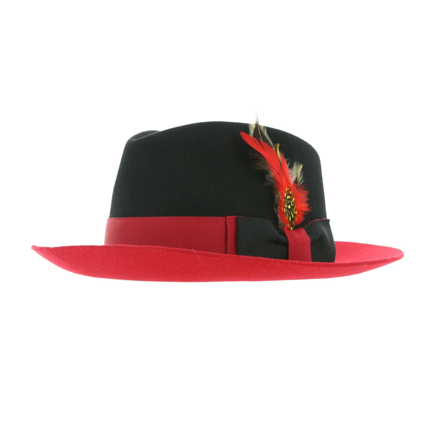 Puck Trilby  Ferrecci Two Tone Black Crown & Red Brim Trilby Hat