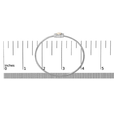 .925 Sterling Silver 7X7MM Created Opal and White Sapphire Halo Bangle Bracelet - 7 Inches