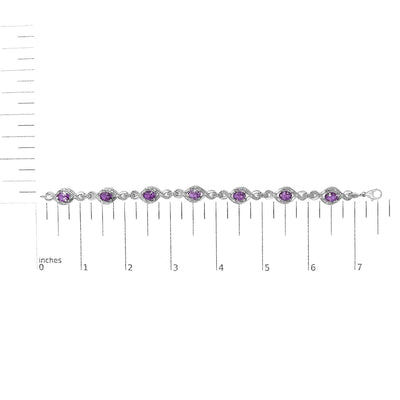 .925 Sterling Silver 1/10 Cttw Natural Round Diamond and 7X5MM Oval Amethyst Cross Tennis Bracelet (I-J Color, I1-I2 Clarity) - 7"