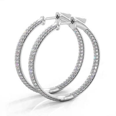 2.5 CTW Lab-Created Moissanite Triple Row Hoop Earrings in 14K Gold Over Sterling with Vault Lock Clasp