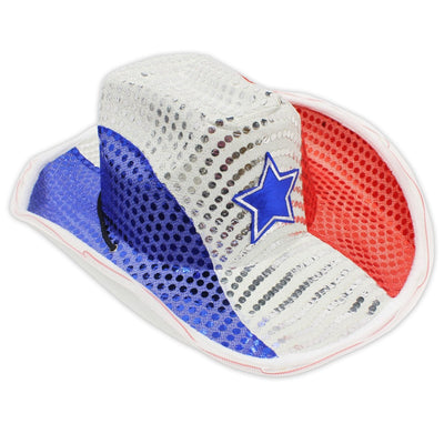 Flashing Cowboy Hat with Red White and Blue Sequins