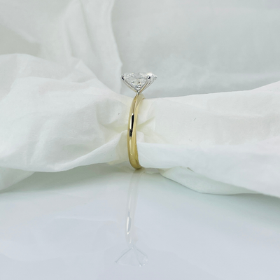 Two Tone Oval Cut 14K Solid Gold Solitaire Diamond Engagement Ring