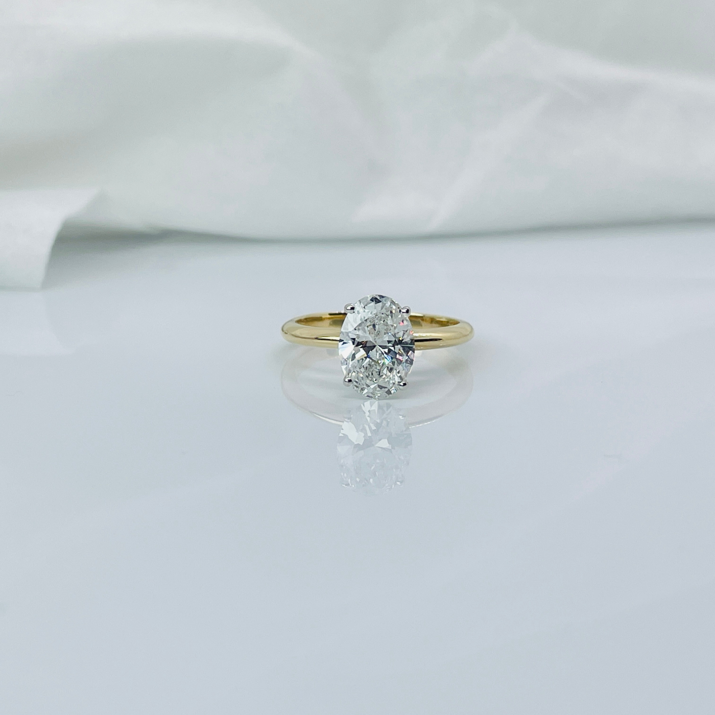 Two Tone Oval Cut 14K Solid Gold Solitaire Diamond Engagement Ring