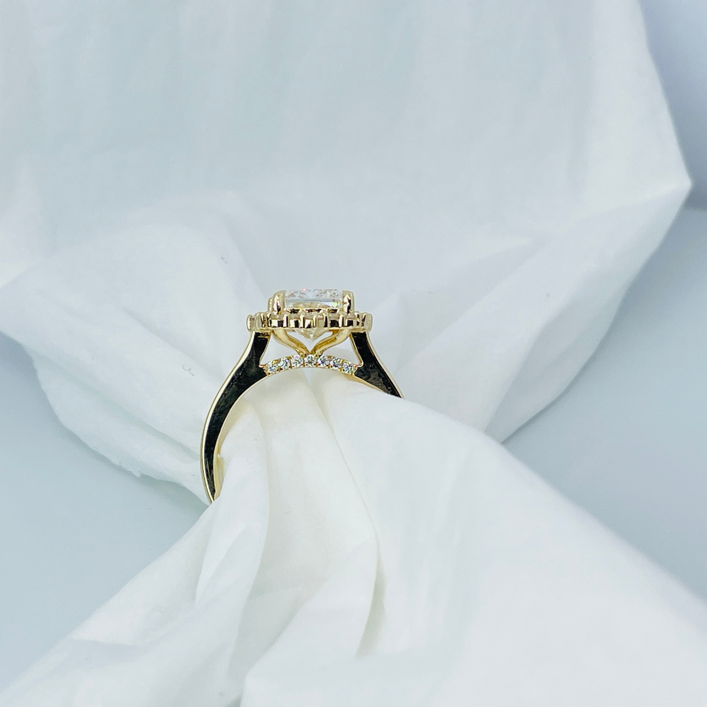 3 Carat Radiant Cut Halo 14K Solid Gold Solitaire Diamond Engagement Ring