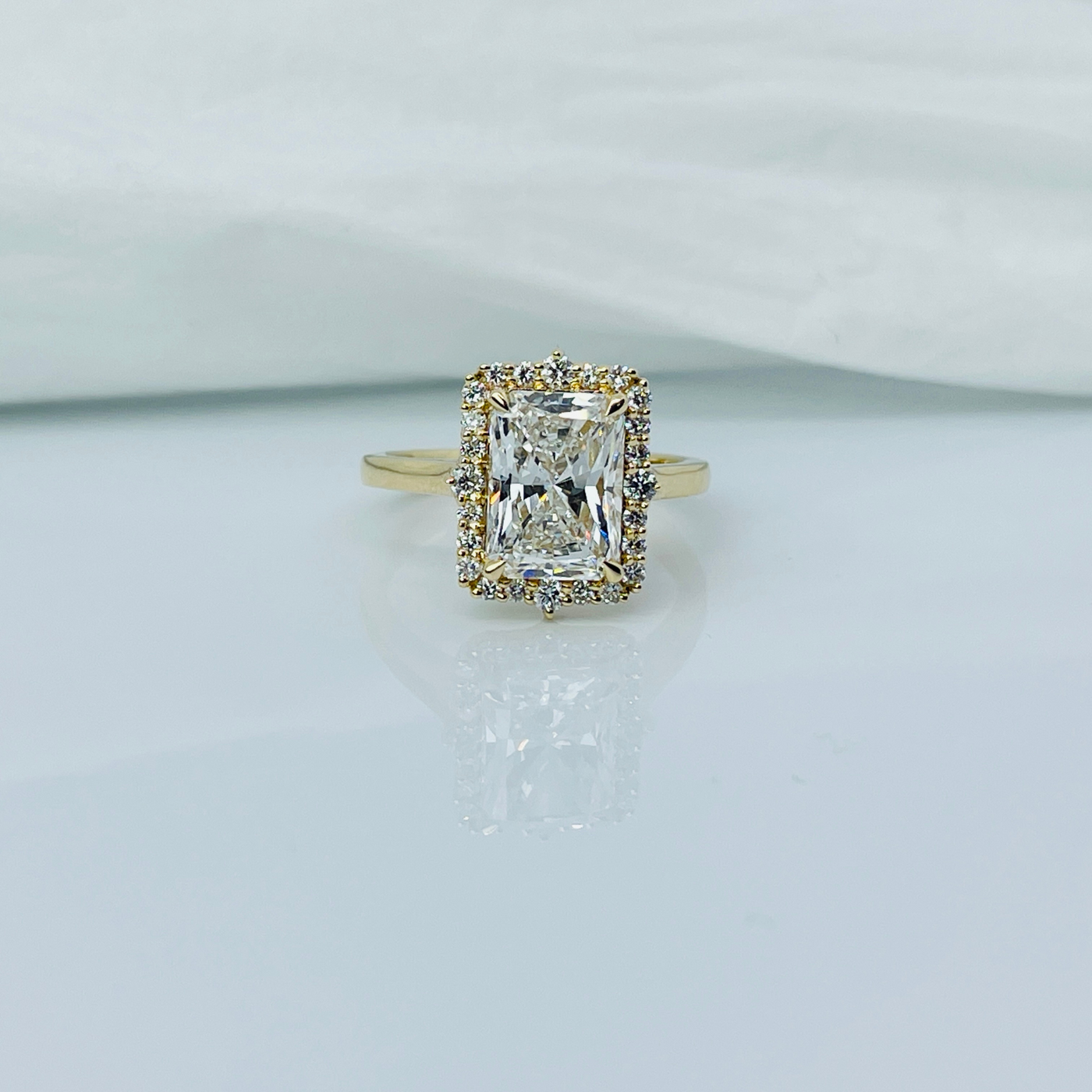 3 Carat Radiant Cut Halo 14K Solid Gold Solitaire Diamond Engagement Ring