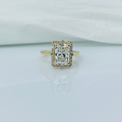 3 Carat Radiant Cut Halo 14K Solid Gold Solitaire Diamond Engagement Ring