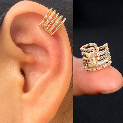1Piece Zircon Charming Clip On Earrings Ear Cuff Without Piercing Women Geometric C Shape Earscreen Earcuffs Wrap Climb Earring