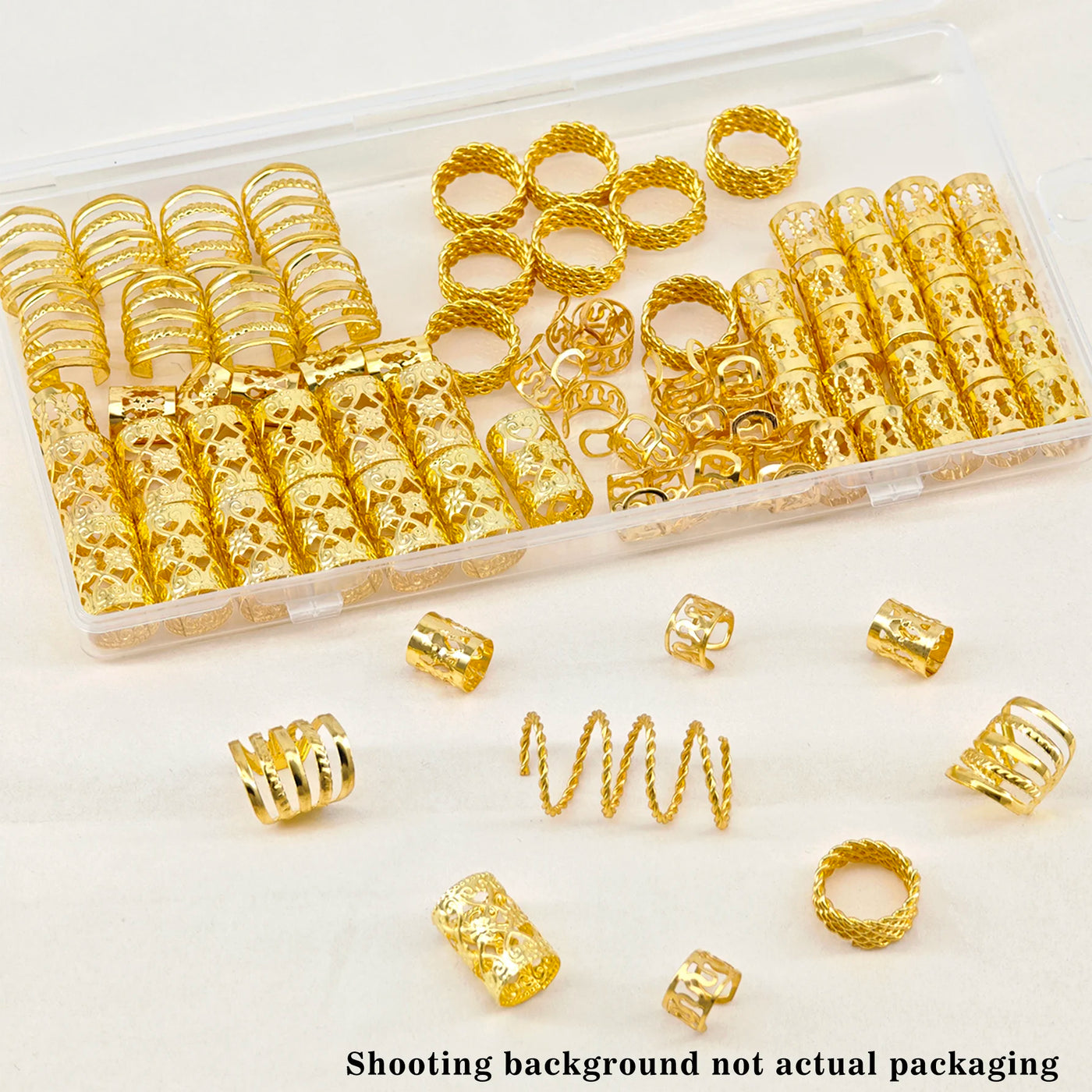 110 Pcs Gold Hair Jewelry for Braids and Dreadlocks - Metal Rings, Cuffs, Clips Accessory Decorations - Golden Yellow
