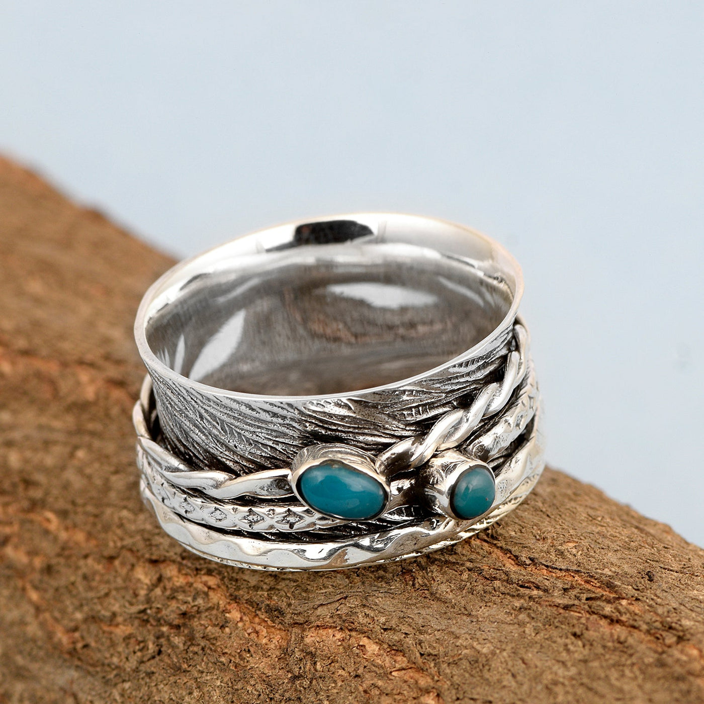 925 Sterling Silver Spinner Turquoise Ring