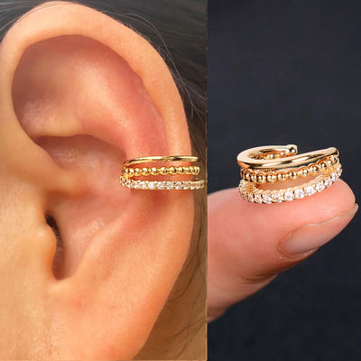 1Piece Zircon Charming Clip On Earrings Ear Cuff Without Piercing Women Geometric C Shape Earscreen Earcuffs Wrap Climb Earring