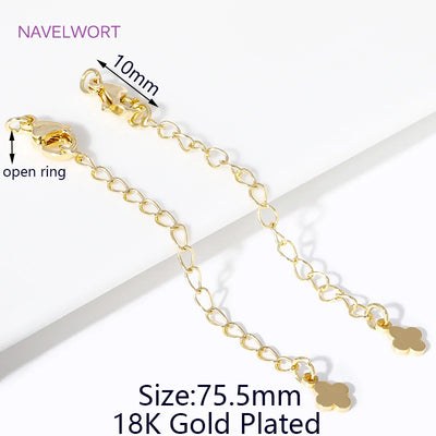 1/3/5Pcs/Lot 18K Gold Plated Round Extension Chain For Jewelry Making,Brass Extended Tail Chain DIY Necklace Accessories