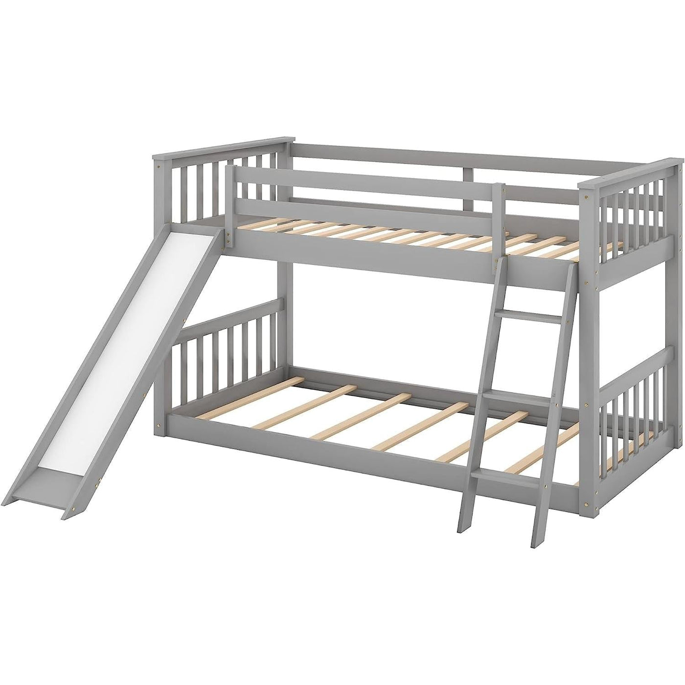 Grey Twin Bunk Bed With Slide Solid Pine Construction