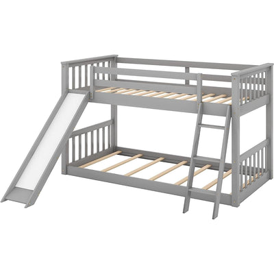 Grey Twin Bunk Bed With Slide Solid Pine Construction