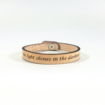 Spiritual Quote Bracelet - the light shines in the darkness