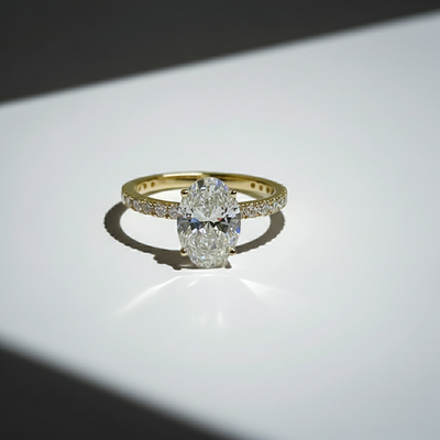 2 to 4 Carat Oval Cut Pave Setting 14K Solid Gold Solitaire Diamond Engagement Ring