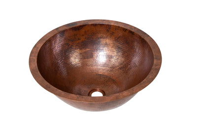 17" Round Hammered Copper Bathroom Sink