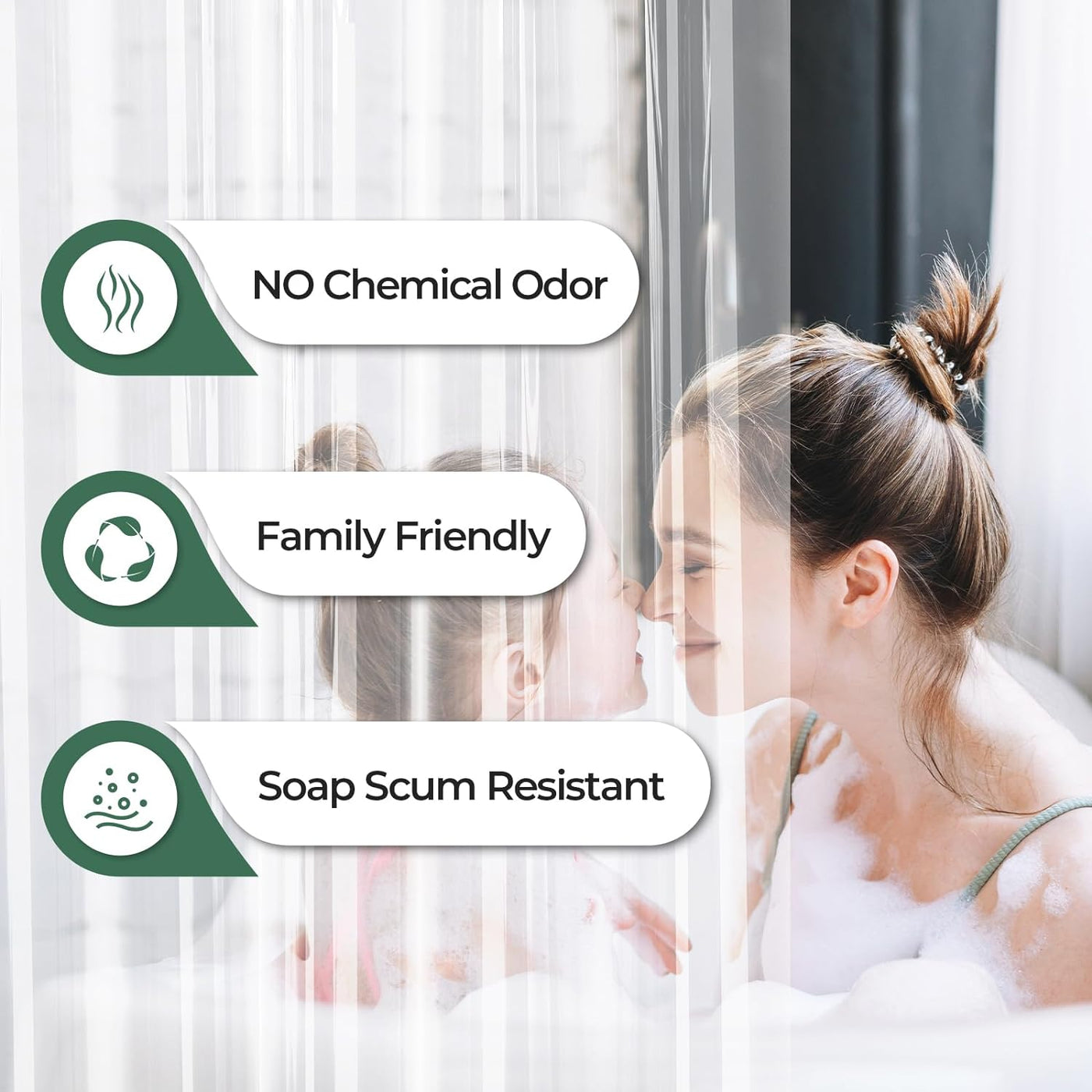 2 PACK Waterproof Plastic Shower Curtain - Bathroom Shower Curtain Premium PEVA Non-Toxic with Rust Proof Grommets Heavy Duty Bathroom Accessories 72x72