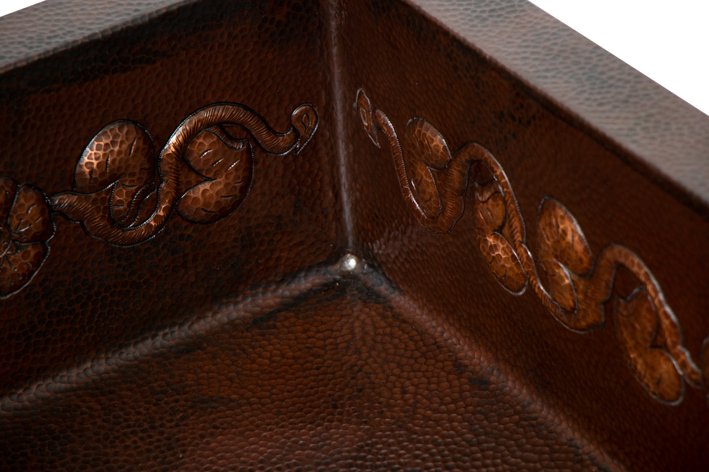 33" Drop-in Single Well Floral Design Hammered Copper Kitchen Sink