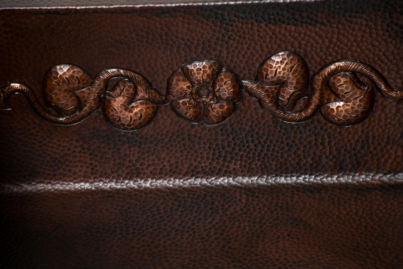 33" Drop-in Single Well Floral Design Hammered Copper Kitchen Sink